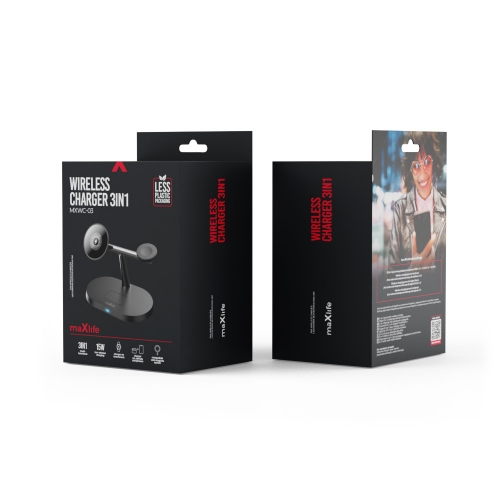 Безжично зарядно Maxlife MXWC-03, 3in1, 15W, Черен