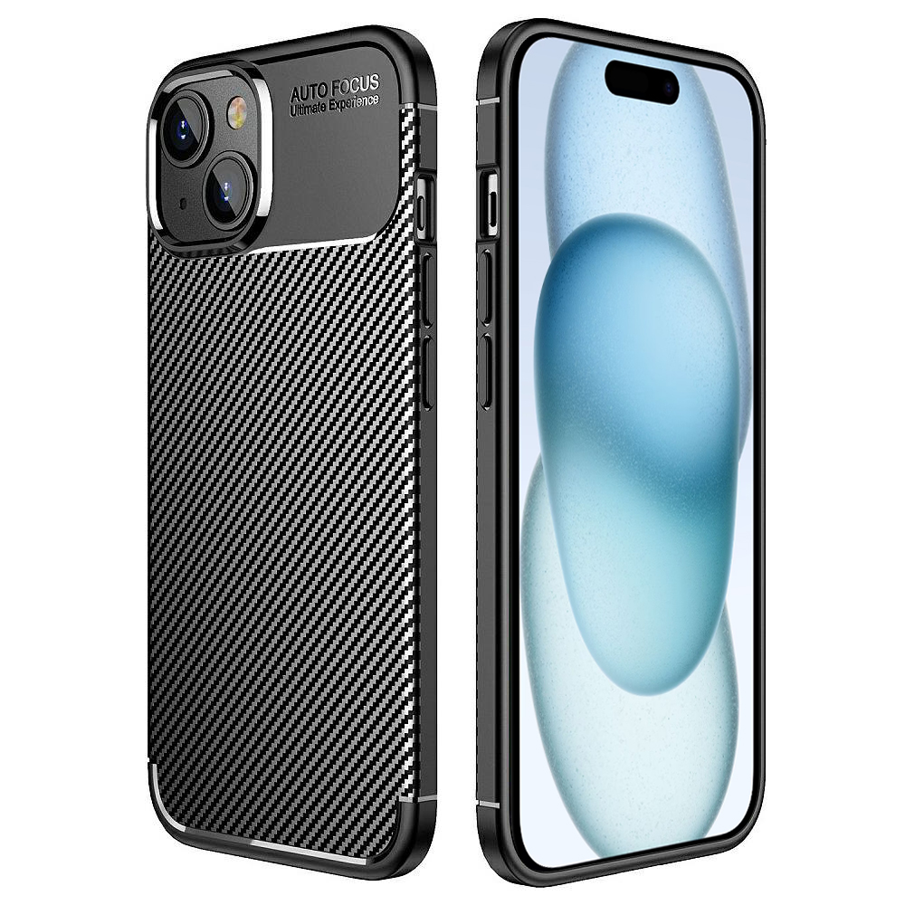 Силиконов калъф Carbon Fiber Texture за iPhone 15, Черен
