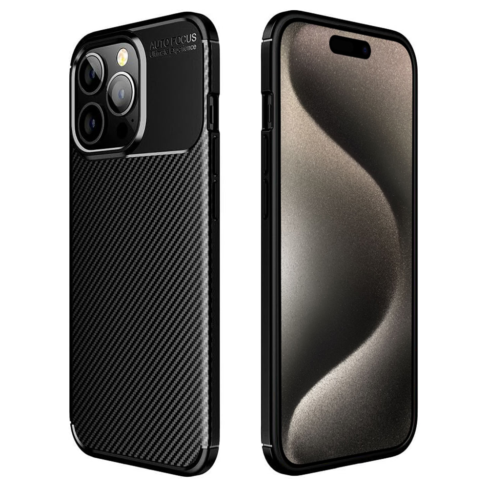 Силиконов калъф Carbon Fiber Texture за iPhone 15 Pro Max, Черен