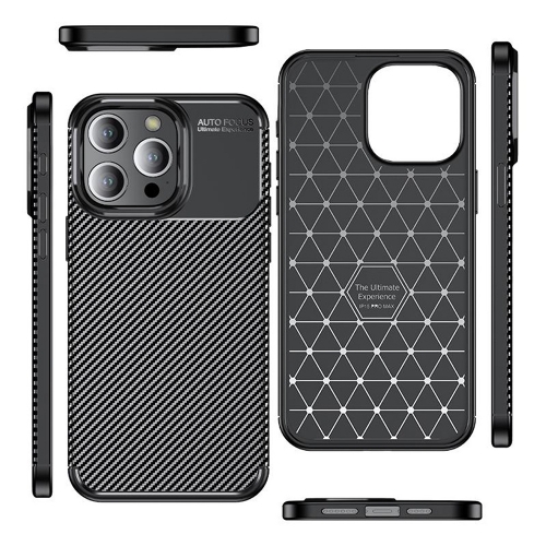 Силиконов калъф Carbon Fiber Texture за iPhone 15 Pro Max, Черен