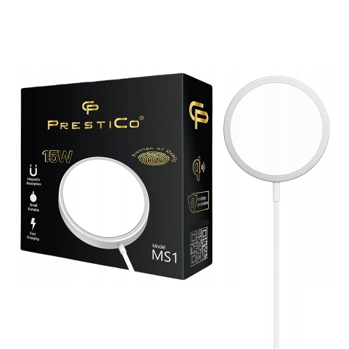 Безжично зарядно Prestico MS1, MagSF Wireless, 15W, Бял