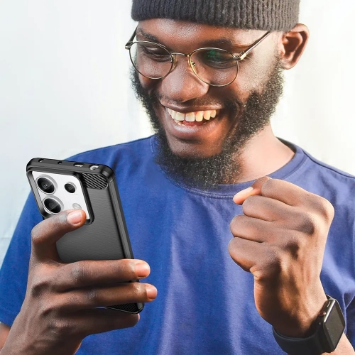Силиконов Калъф Carbon Fibre Brushed за Xiaomi Redmi Note 13 Pro 4G / Poco M6 Pro, Черен