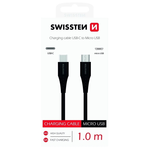 Кабел SWISSTEN  USB-C към Micro USB, 1.0 m, Черен