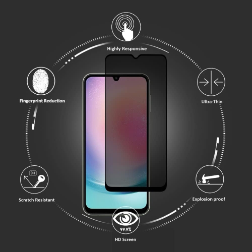 Стъклен Протектор 5D Full Glue PRIVACY за Samsung Galaxy A24 / A25 5G, Черен