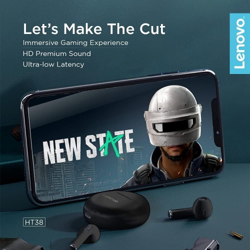 Безжични слушалки Lenovo HT38 TWS Wireless, PTM7C02922, Черен
