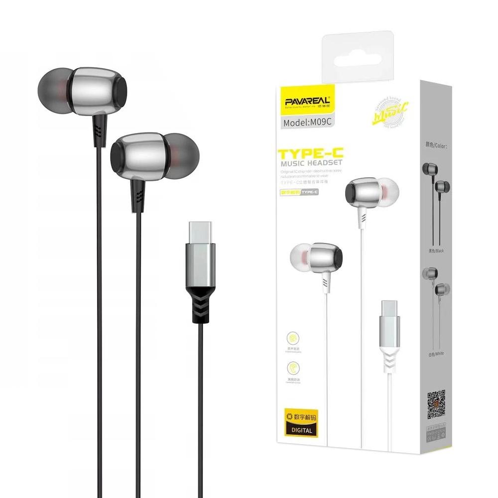 Слушалки с микрофон PAVAREAL PA-M09C, Type C, Черен