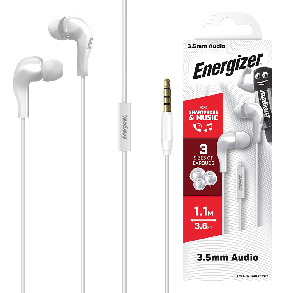 Слушалки с микрофон Energizer CIA5, Jack 3.5mm, Бял