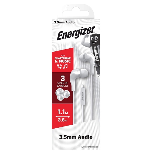 Слушалки с микрофон Energizer CIA5, Jack 3.5mm, Бял