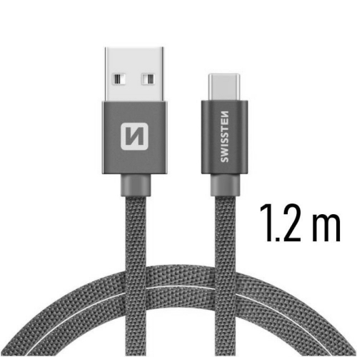 Кабел SWISSTEN TEXTILE, USB към USB-C, 1.2 M, Сив