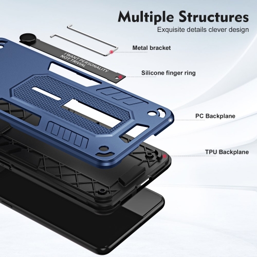Удароустойчив калъф за Motorola Moto E13, Finger Hoder, Bracket, Син