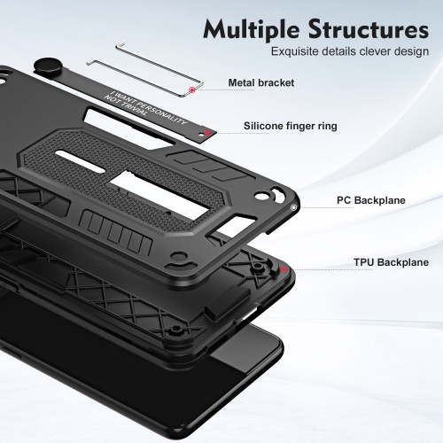 Удароустойчив калъф за Motorola Moto E13, Finger Hoder, Bracket, Черен