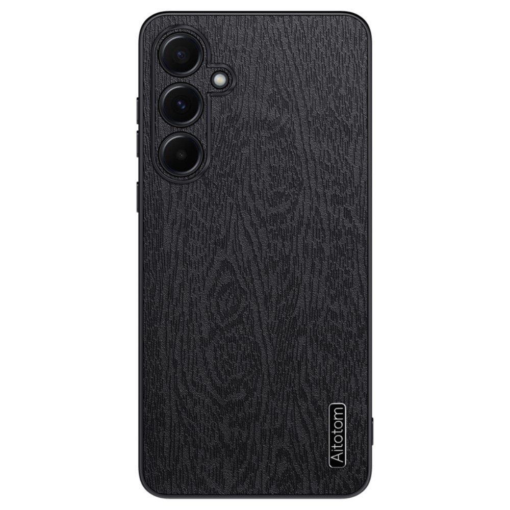 Удароустойчив калъф Wood Leather за Samsung Galaxy A55 5G, Черен