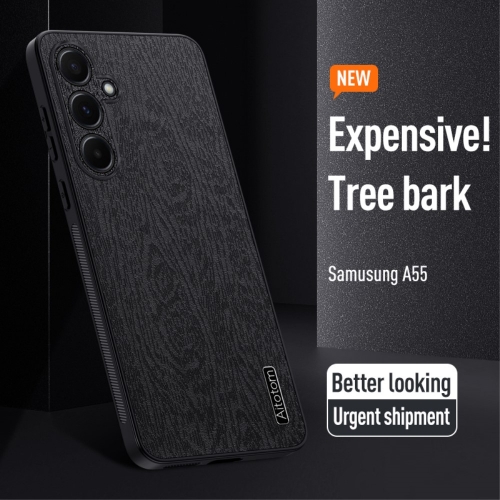 Удароустойчив калъф Wood Leather за Samsung Galaxy A55 5G, Черен