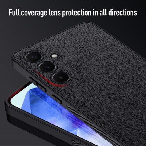 Удароустойчив калъф Wood Leather за Samsung Galaxy A55 5G, Черен