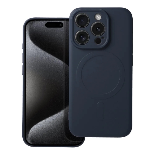 Силиконов калъф Mag Cover за iPhone 15 Pro, Тъмно син