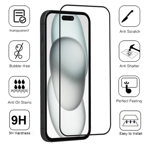 Стъклен протектор Veason 6D Pro Full Glue за iPhone 15 Plus, Черен