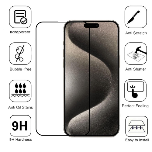 Стъклен протектор Veason 6D Pro Full Glue за iPhone 15 Pro, Черен