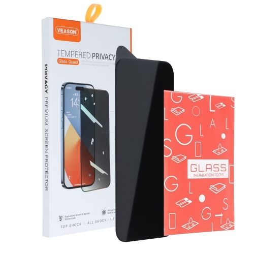 Стъклен протектор Veason 6D Pro Full Glue Privacy за iPhone 15 Plus, Черен