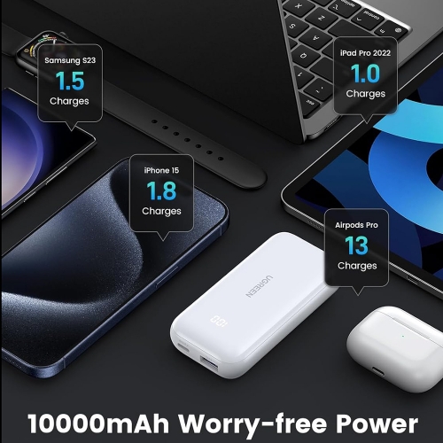 Универсална външна батерия UGREEN PB501 Mini, 10 000mAh, Fast Charge 30W, Бял