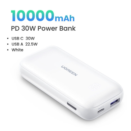 Универсална външна батерия UGREEN PB501 Mini, 10 000mAh, Fast Charge 30W, Бял