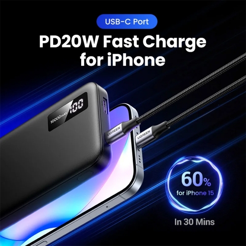 Универсална външна батерия UGREEN PB311 Mini, 10 000mAh, Fast Charge 20W, Черен