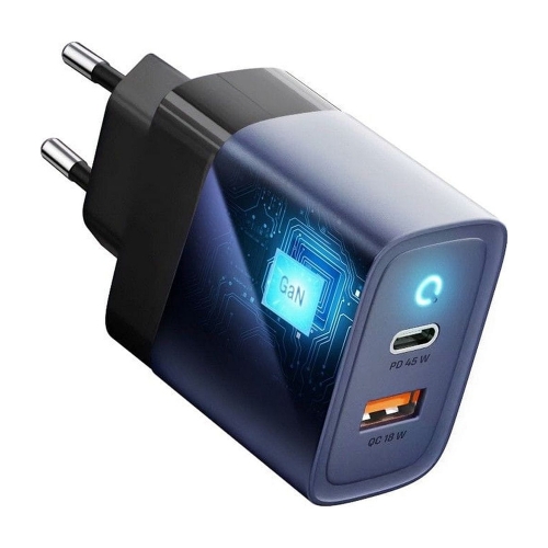 Зарядно 220v, Forcell F-Energy, GaN, USB C, USB A, 4A, 45W, PD 4.0, Графит