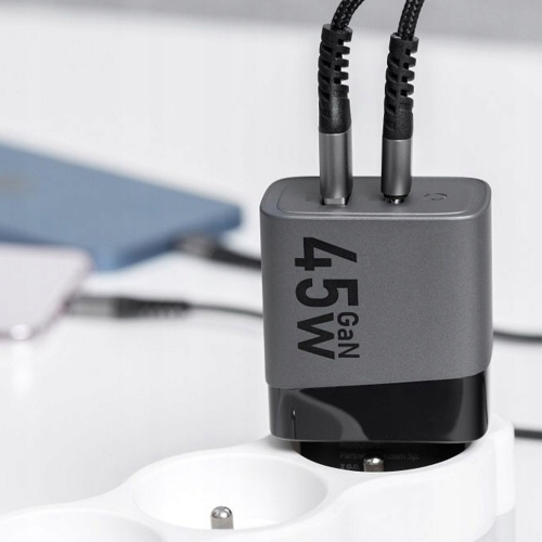 Зарядно 220v, Forcell F-Energy, GaN, USB C, USB A, 4A, 45W, PD 4.0, Графит