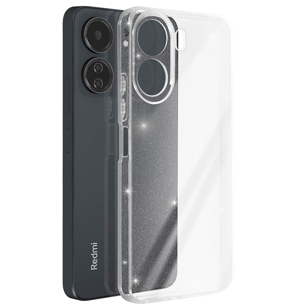 Силиконов калъф Crystal Glitter за Xiaomi Redmi 13C, 2mm, Прозрачен