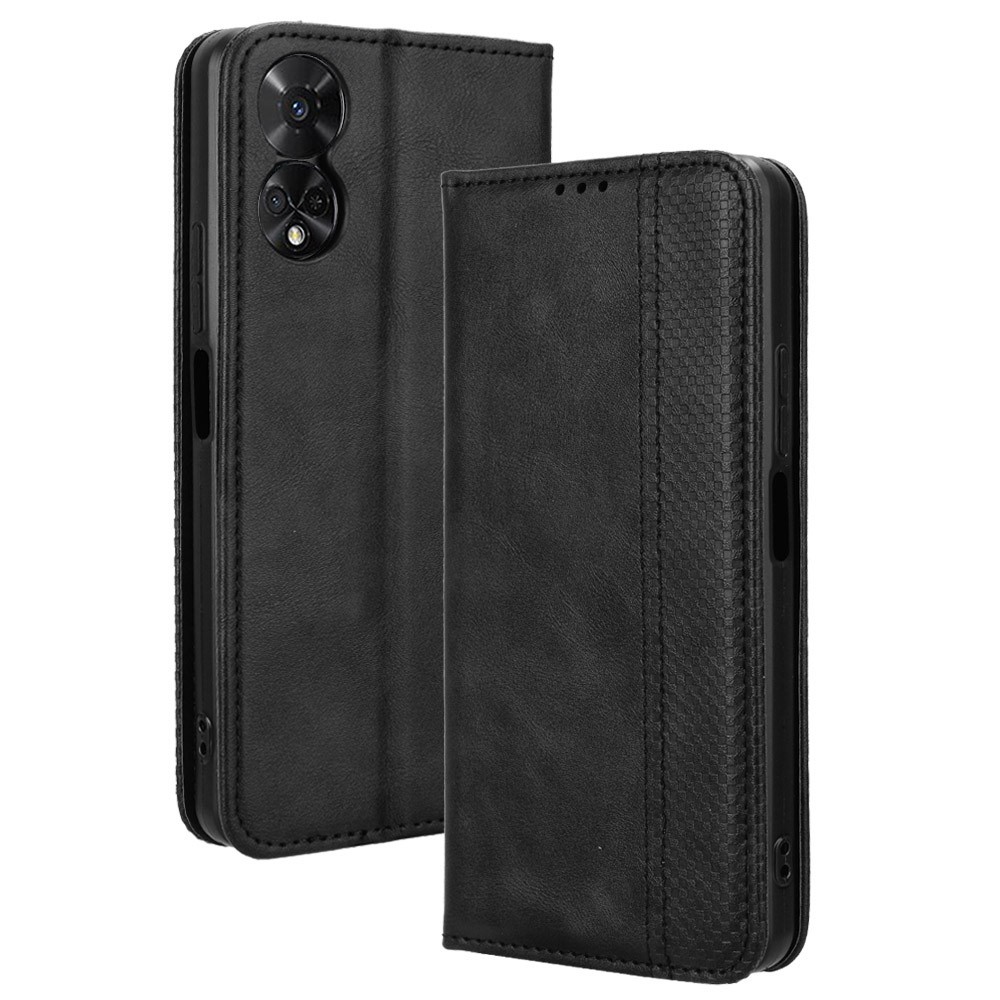 Калъф Тефтер Leather Retro за TCL 50 5G, Черен