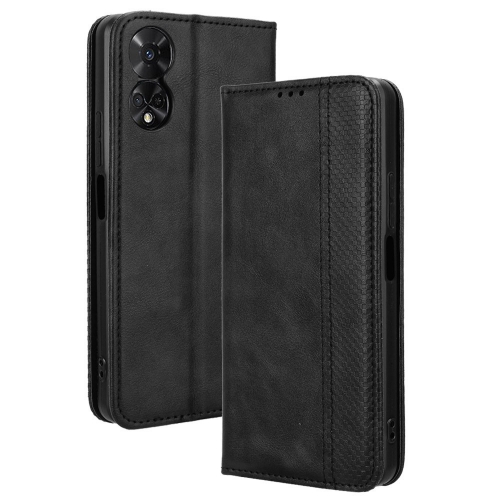 Калъф Тефтер Leather Retro за TCL 50 5G, Черен