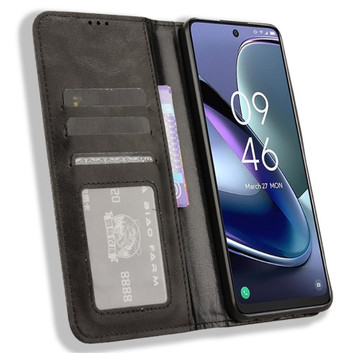 Калъф Тефтер Leather Retro за TCL 50 5G, Черен