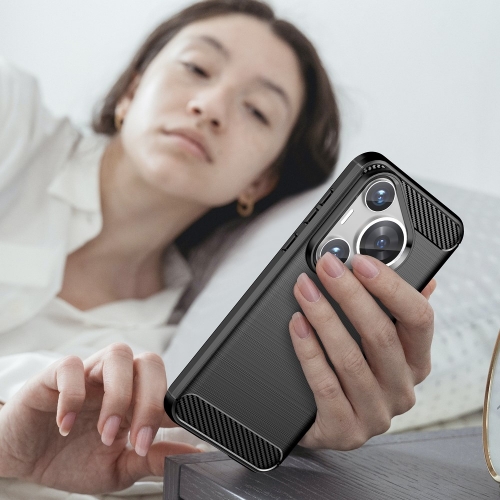 Силиконов Калъф Carbon Fibre Brushed за Huawei Pura 70 Pro / 70 Pro plus, Черен