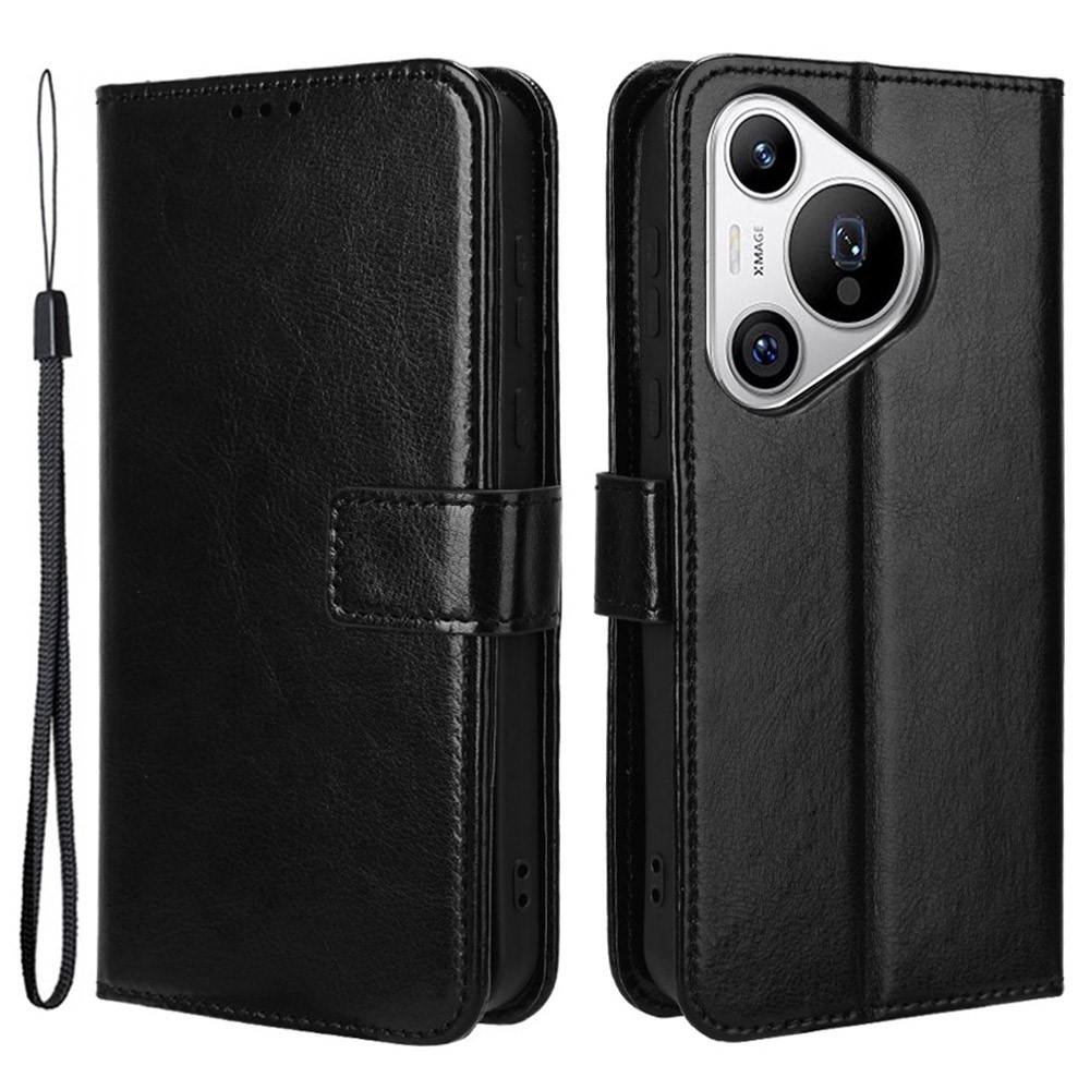 Калъф тефтер Leather Wallet за Huawei Pura 70, Черен