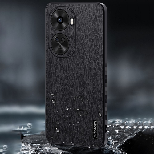 Удароустойчив калъф Wood Leather за Huawei nova 11 SE и nova 12 SE 4G, Черен