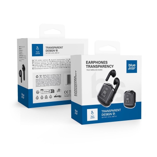 Безжични Слушалки Blue Star Transparency Fi22, TWS, Bluetooth 5.3, Черен