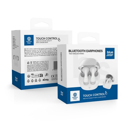 Безжични Слушалки Blue Star BK92, TWS, Bluetooth 5.4, Бял