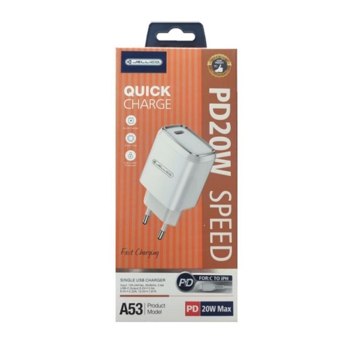 Мрежово Зарядно JELLICO A53, 220V, 20W, PD, USB-C, Бял