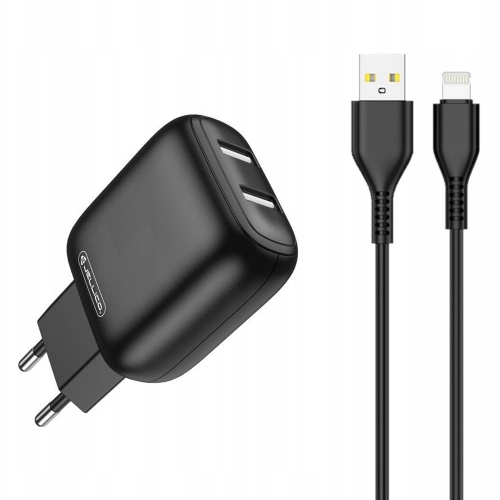 Мрежово Зарядно JELLICO C33, 220V, 2.4A, 2 x USB, с кабел Lightning, Черен