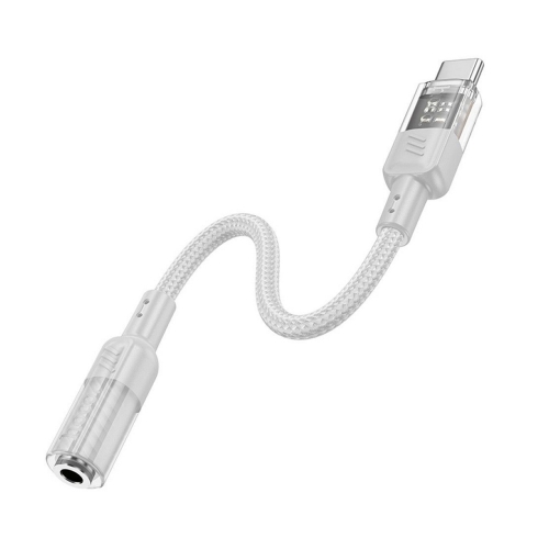 Адаптер HOCO LS37, AUX, от  Type-C към Jack 3.5mm, 15cm, Сив -прозрачен