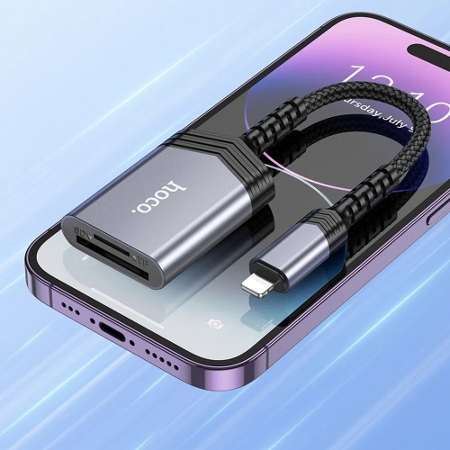 Четец за карти HOCO UA25 Card Reader Lightning  2 in 1, Сив