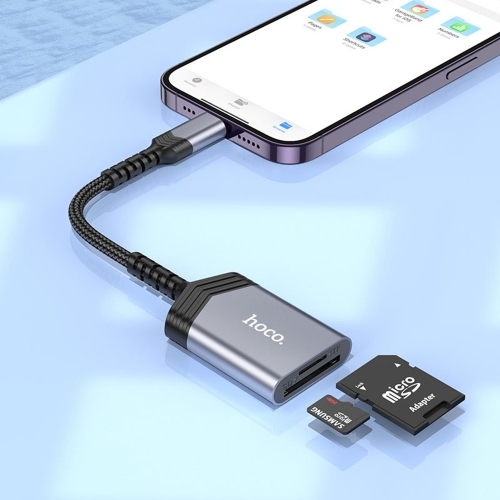 Четец за карти HOCO UA25 Card Reader Lightning  2 in 1, Сив