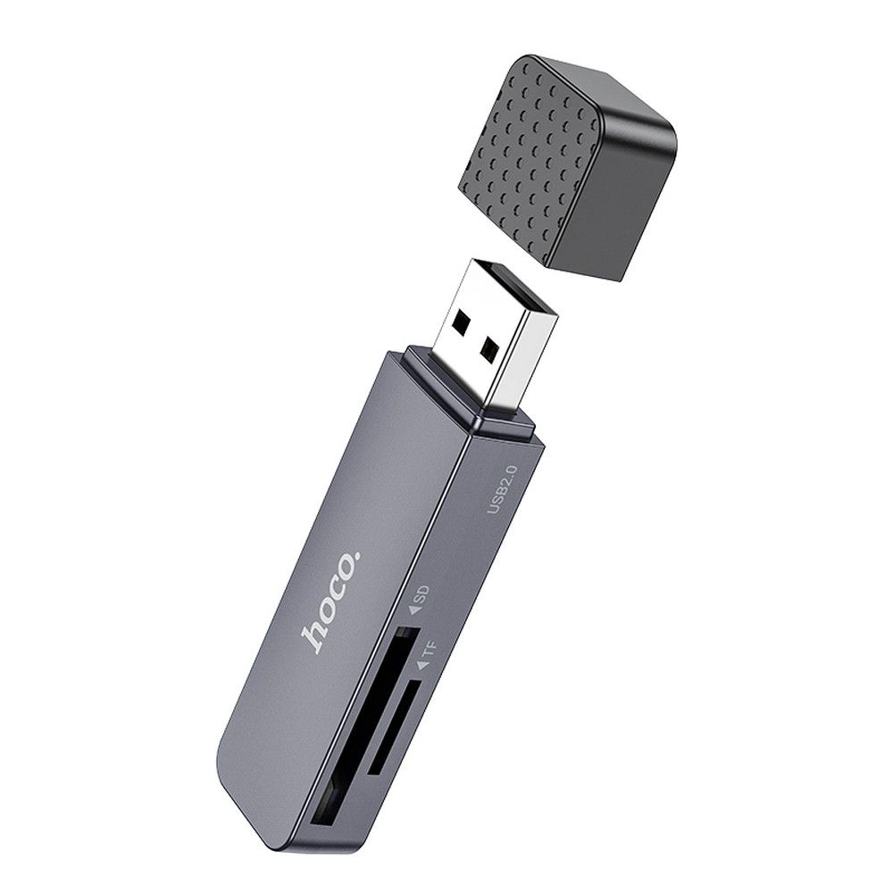 Четец за карти HOCO HB45, 2 in 1, USB A 2.0, Сив