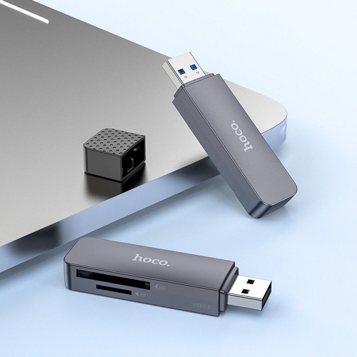 Четец за карти HOCO HB45, 2 in 1, USB A 2.0, Сив