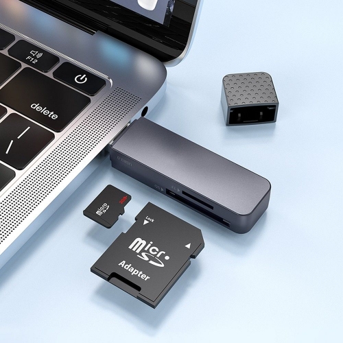 Четец за карти HOCO HB45, 2 in 1, USB A 2.0, Сив