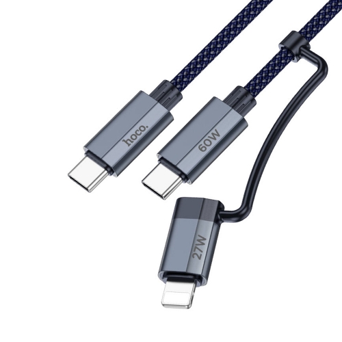 Кабел HOCO U134, 2 in 1, USB-C към USB-C и Lightning, 1.2m, Тъмно син