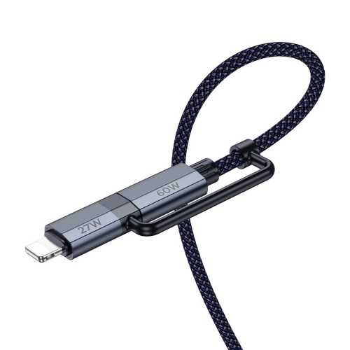 Кабел HOCO U134, 2 in 1, USB-C към USB-C и Lightning, 1.2m, Тъмно син