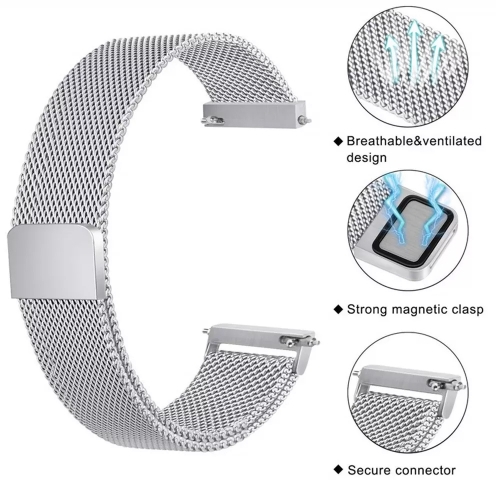 Метална каишка Magnet за Huawei Watch 20mm, Сребрист