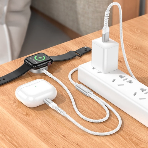 Безжично зарядно HOCO CW54 2in1, Type C, за Apple Watch, с кабел Lightning, 3A, 1.2m, CW54, Бял