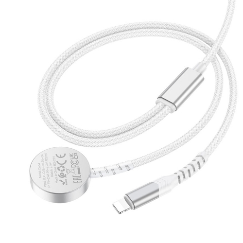 Безжично зарядно HOCO CW54 2in1, Type C, за Apple Watch, с кабел Lightning, 3A, 1.2m, CW54, Бял