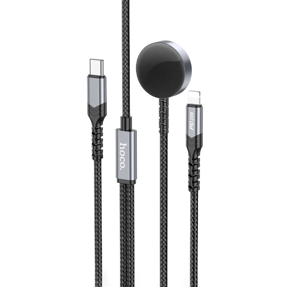 Безжично зарядно HOCO CW54 2in1, Type C, за Apple Watch, с кабел Lightning, 3A, 1.2m, CW54, Черен